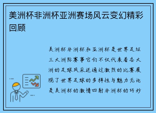 美洲杯非洲杯亚洲赛场风云变幻精彩回顾 美洲杯非洲杯亚洲赛场风云变幻精彩回顾